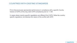 explain how the GIPS standards are implemented in countries with existing standards...