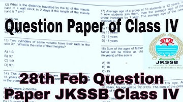 JKSSB Class IV Question Paper of 28th Feb || Question Paper Of Class IV of 28th February