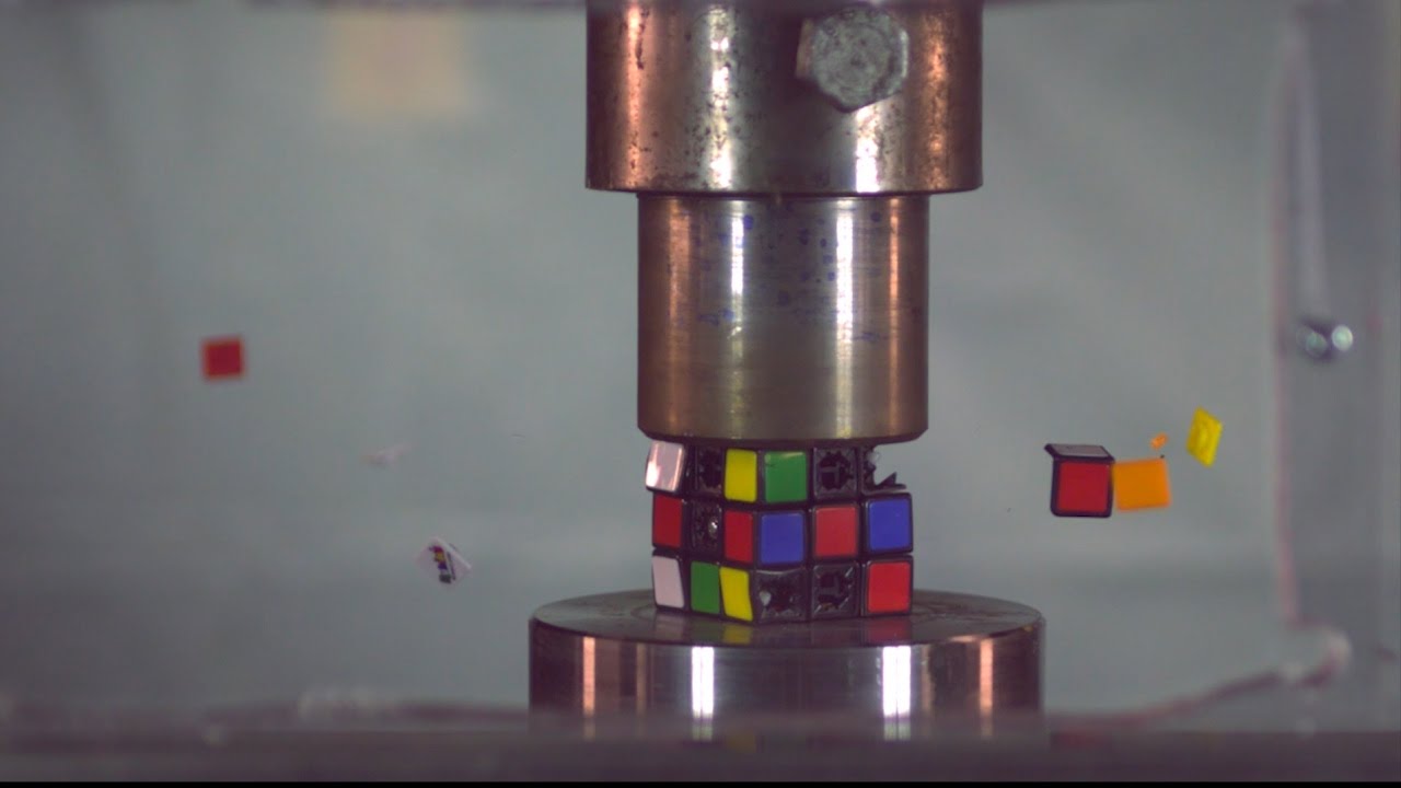 SUPER SLOW MOTION rubik's cube and hockey puck with hydraulic press YouTube