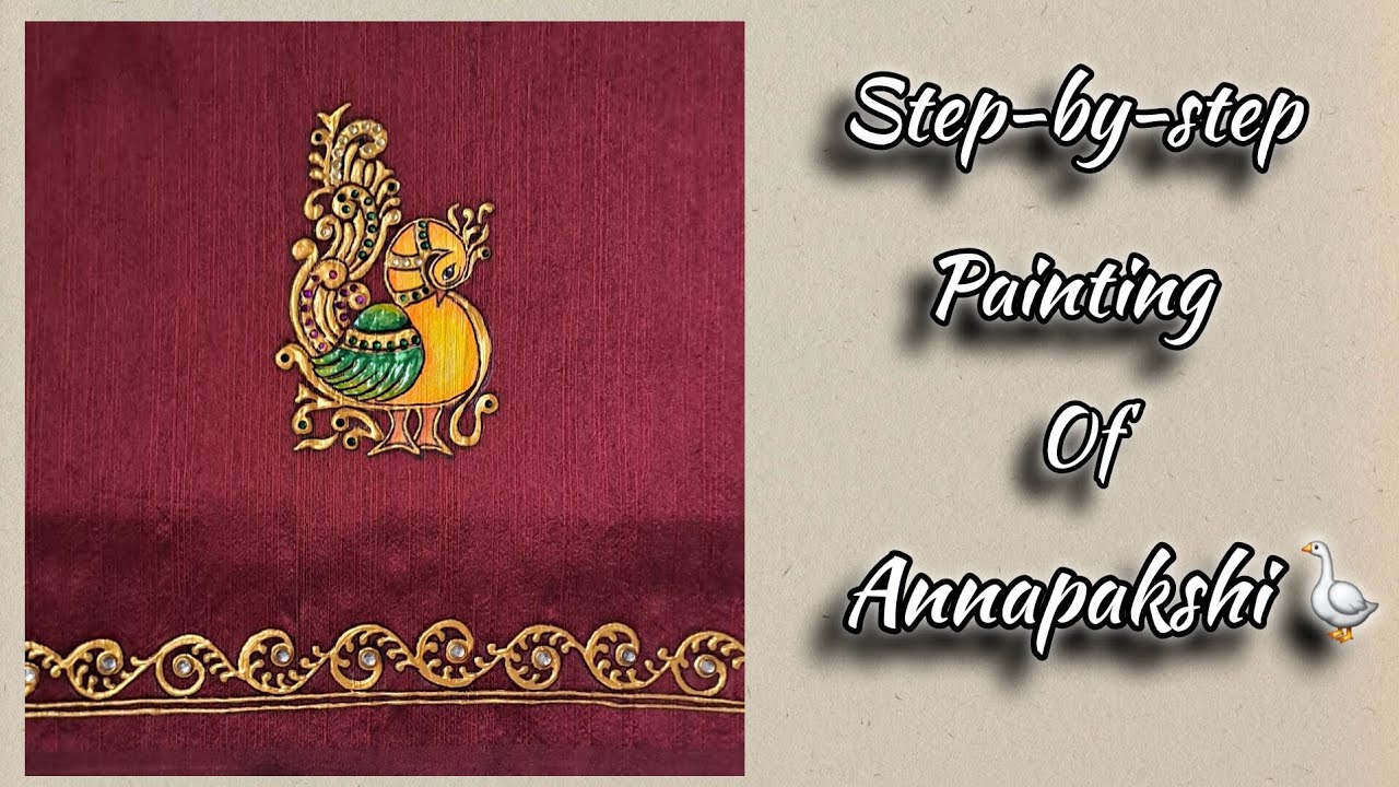 Process video & ideas of tanjore style fabric Annapakshi painting for blouse sleeve #blousepainting
