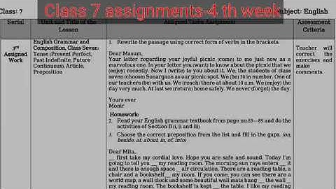 ৭ম শ্রেনির ইংরেজি অ্যাসাইনমেন্ট Class 7 english assignment 4 th week  English assignment class 7