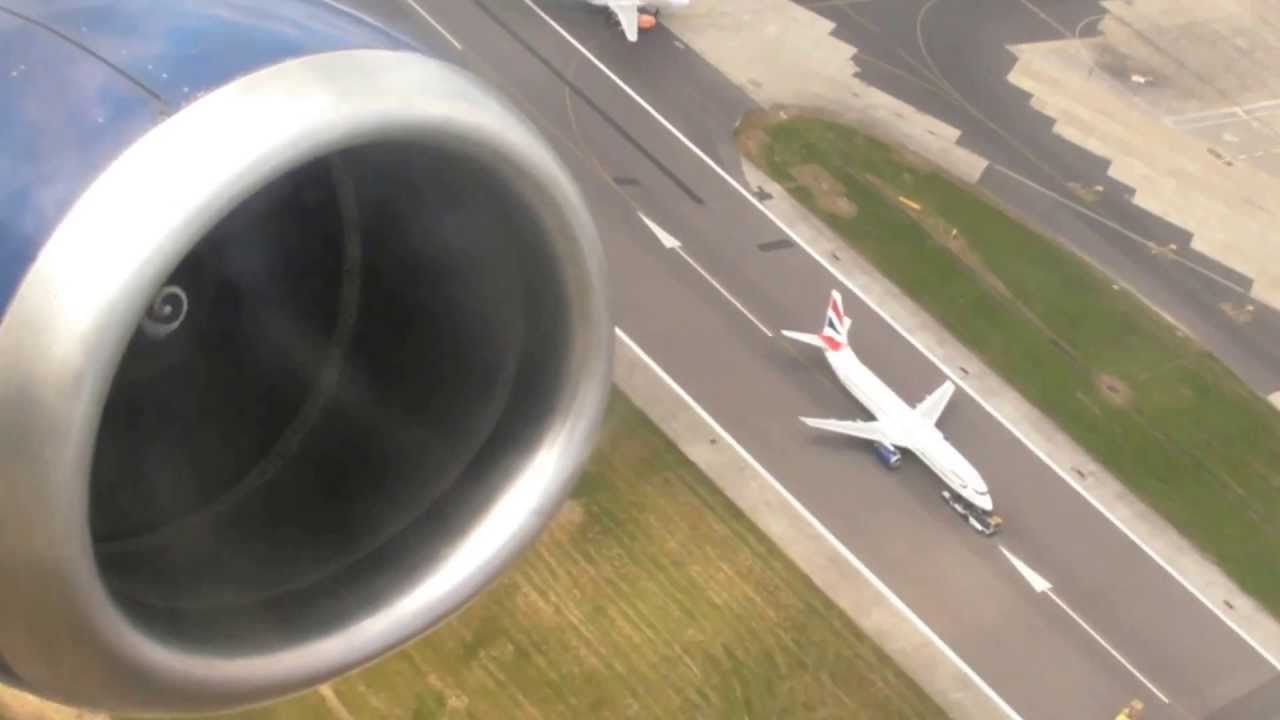 Boeing 737 British Airways. Jet Engine Start Up and Takeoff. Best View