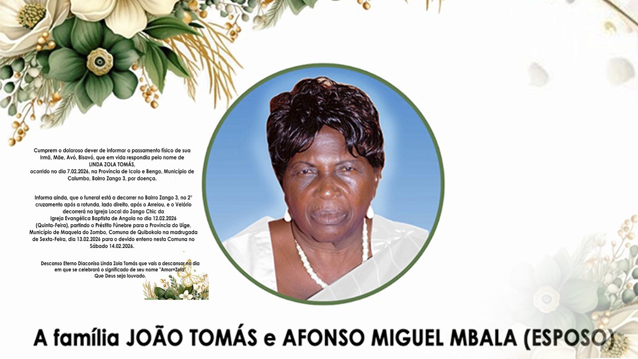 PROGRAMA DAS EXÉQUIAS FÚNEBRE DE LINDA ZOLA TOMÁS