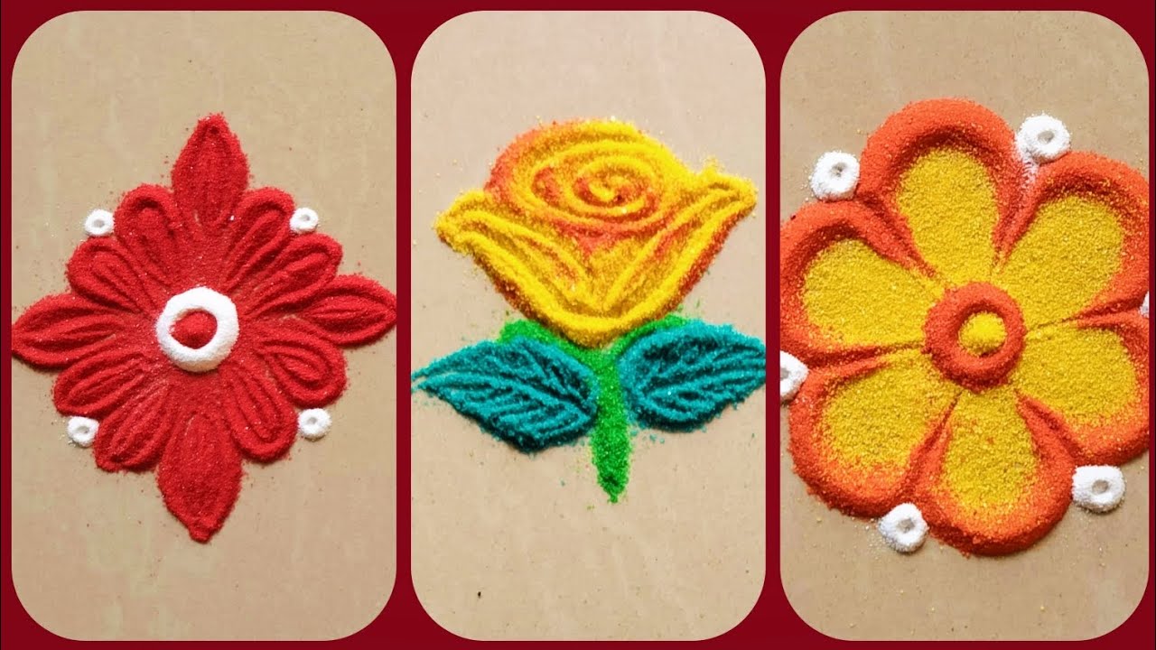 Simple Rangoli Types Different Types of Flowers🌸🌹|Small and Easy Rangoli|Beginners Rangoli ...