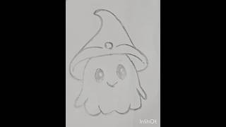 Draw a sketch of a small ghost wearing a wizard hat easy amazing drawing for beginners