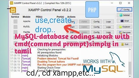 database codings work in cmd,use xampp software in tamil.example commend use,select,drop,create,etc.