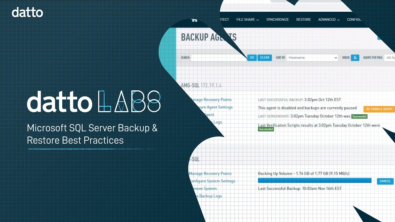 Datto Labs: Microsoft SQL Server Backup & Restore Best Practices - YouTube