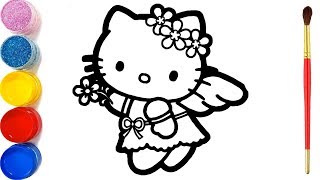 Menggambar dan Mewarnai Hello Kitty | Vẽ và tô màu mèo hello kitty | Glitter hello kitty Coloring