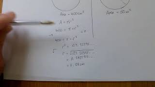 Reverse circle area formula questions