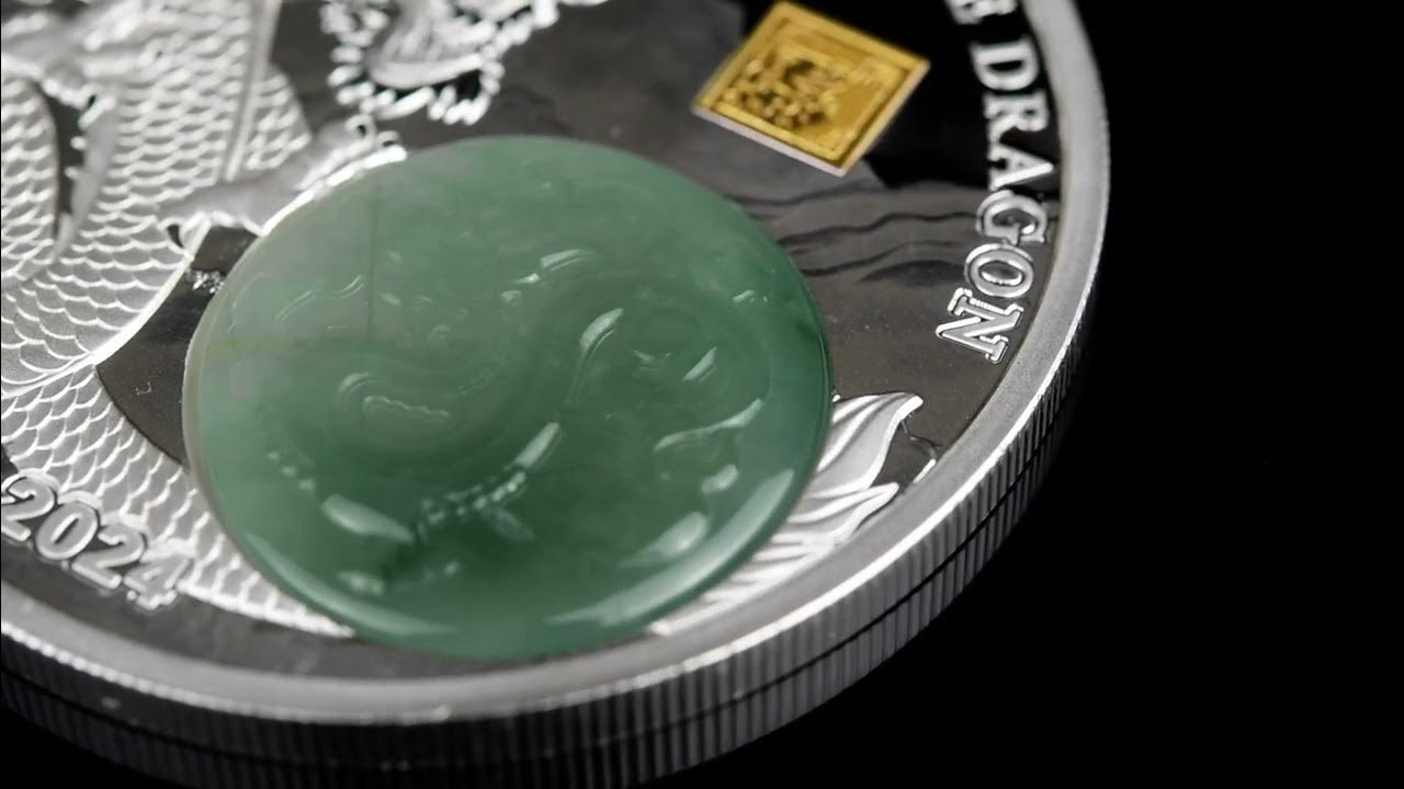 2024 Burundi 2 Ounce Year of the Dragon Jade Inlay Silver Proof Coin