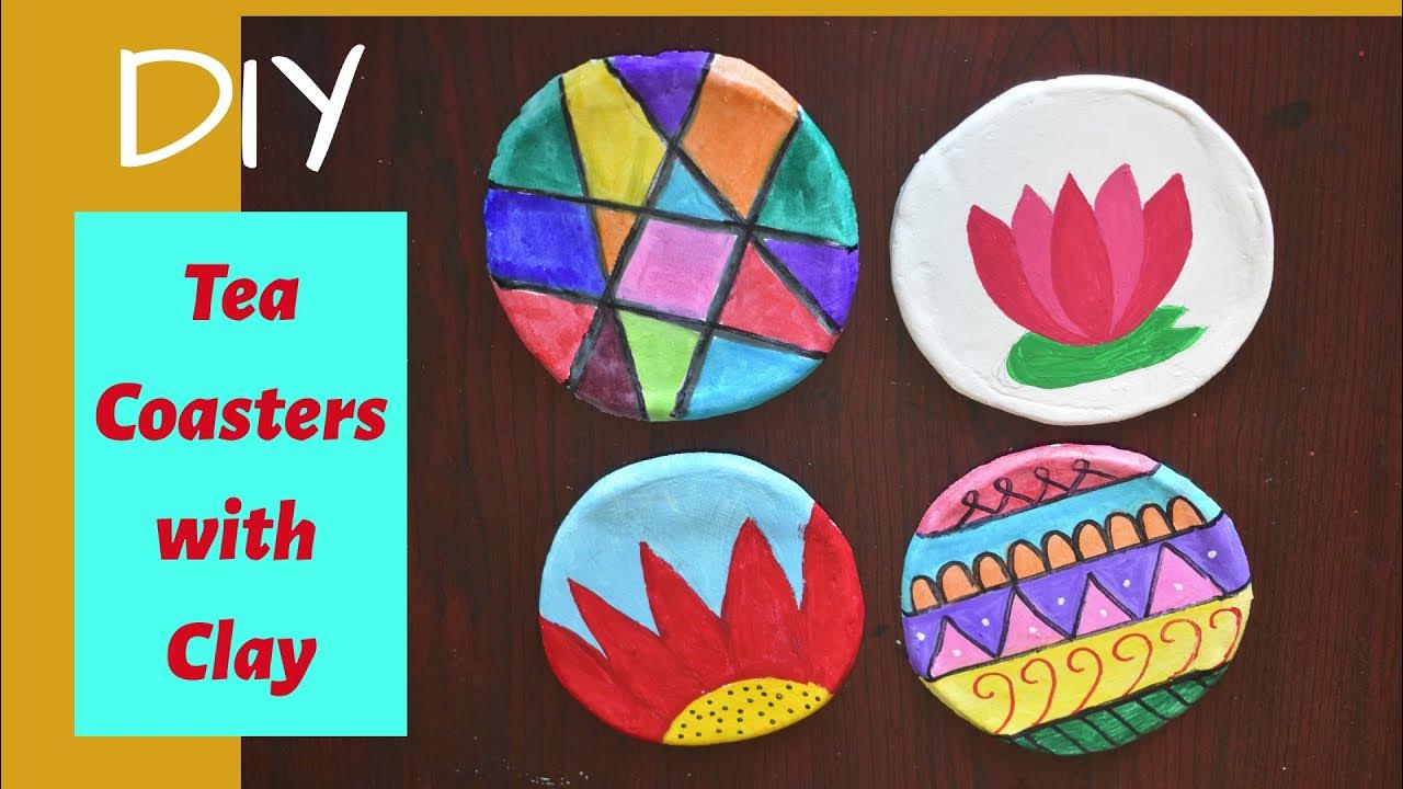 DIY Tea Coasters with Clay // 4 Easy Design coasters // How to make coasterSunshine arts and
