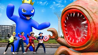 TEAM Scary Teacher 3D irl EVOLUTION help Miss T escape Monsterverse : Rainbow friends ( BLUE, Door )