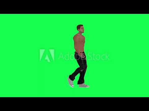 Slender man addicted to green screen moving in slow motion from half naked side angle 3d render