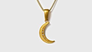 Heavenly, Celestial Waxing or Waning Moon, 24K Solid Yellow Gold Charm with 0.04ct Diamonds