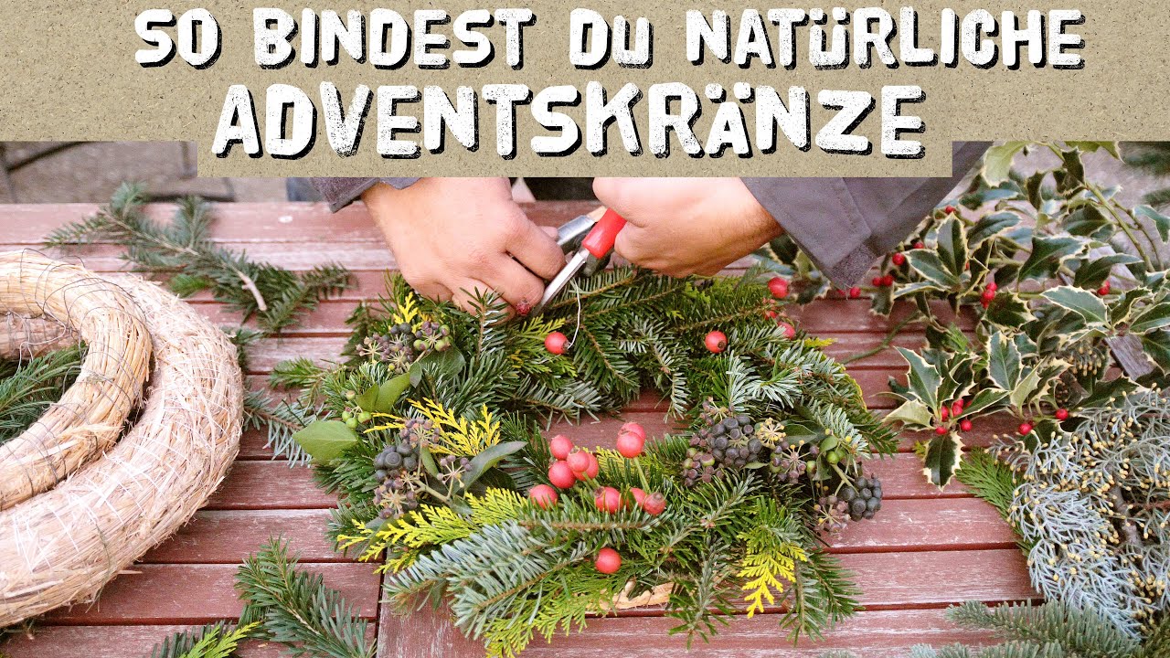 Adventskranz selber binden - Efeu, Eukalyptus, Rote Beeren, Zypresse,  Nordmanntanne - Natrlich, DIY