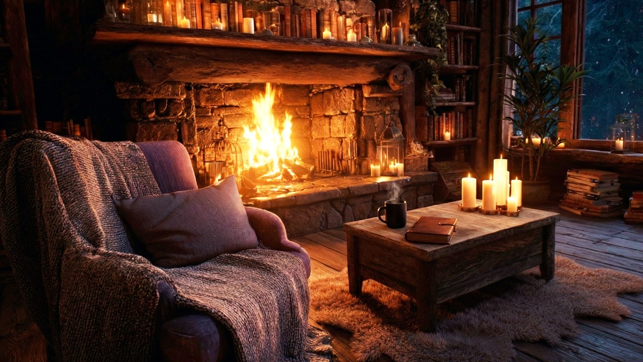 Relaxing Acoustic Guitar to Empty Your Mind | Stress Relief by the Fireplace (3 Hours)