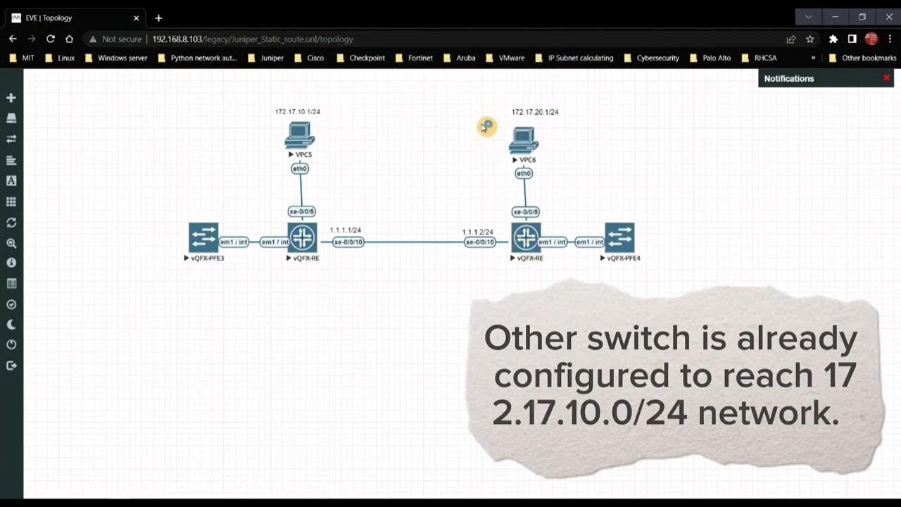 How to configure static route on a Juniper switch vQFX EVENG 