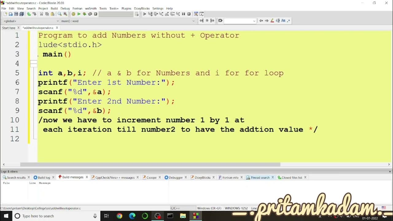 C Program to Add Numbers Without Addition Operator - YouTube