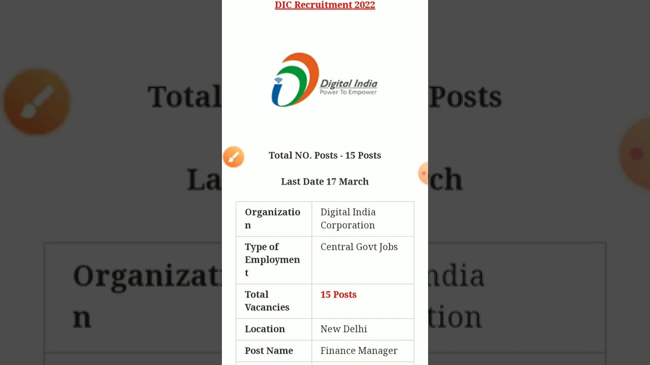 15 Posts - Digital India Corporation - DIC Recruitment 2022 - Last Date 17 March