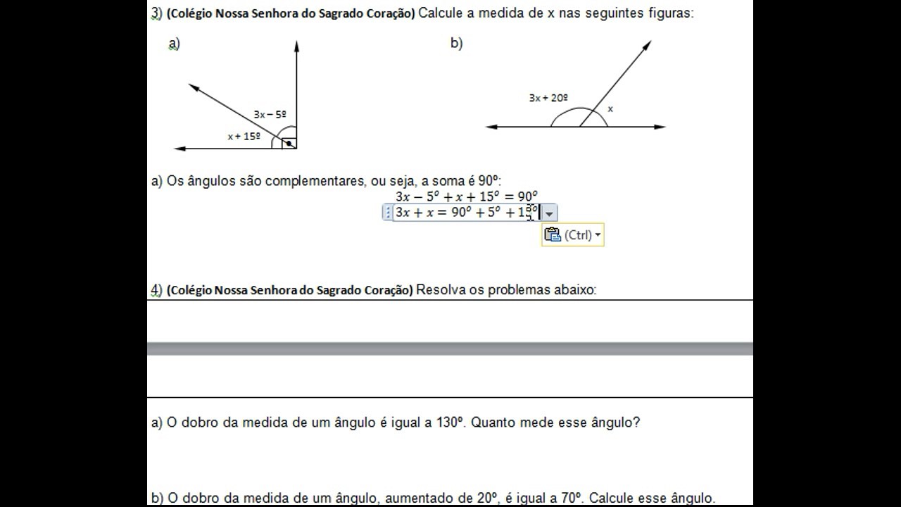 Ângulos Complementares e Suplementares e Equações - Resolução - YouTube