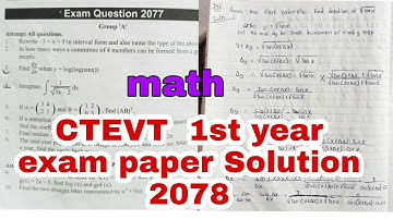CTEVT  math paper solution 2077 / imp question for exam  ll math solution  ll CTEVT ll first year ll