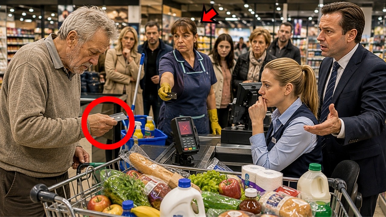 Karta leżała na ladzie jak wyrok. Kasjerka powtórzyła po raz trzeci: „Płatność odrzucona”, a cisza wokół kasy numer trzy zrobiła się głośniejsza niż cały sklep. Mężczyzna w znoszonym swetrze stał...