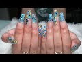 Acrylic Nails Tutorial | Blue Glitter Nails | Ocean Nails