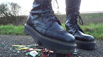 Dr. Martens Jadon Boots stomp, trample and destroy some tiny HO model toy cars