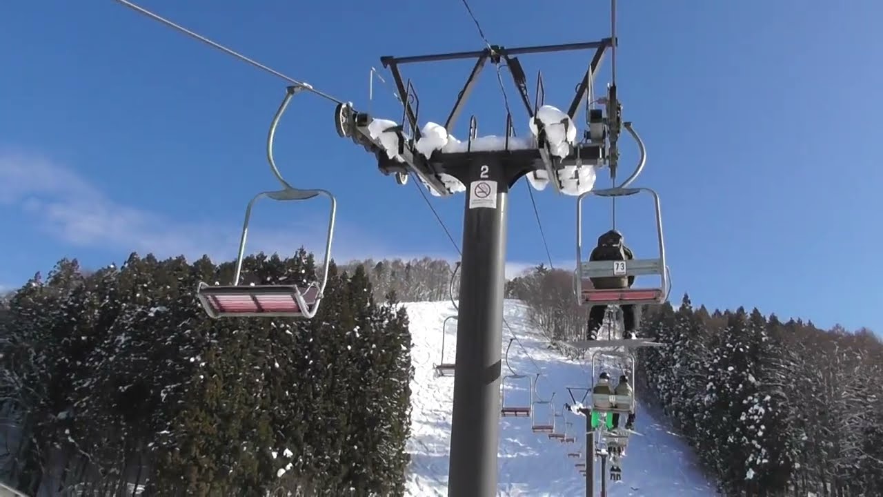 野沢温泉スキー場　長坂ゴンドラ連絡ペア　Nagasaka Gondola Link Double, Nozawa Onsen Snow Resort,  Nagano, Japan