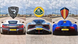 FH5 DRAG RACE - Rimac Nevera Vs Lotus Evija Vs Regera