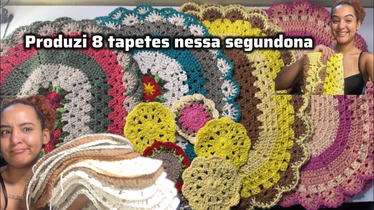 Produzi 8 tapetes com barbante aberto ! Produção dessa segunda já tenho 12 tapetes prontos 😍