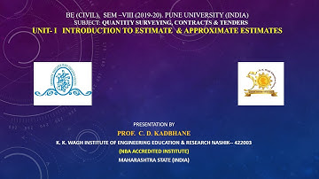 Unit I  Introduction to estimate & Approximate estimate video lecture