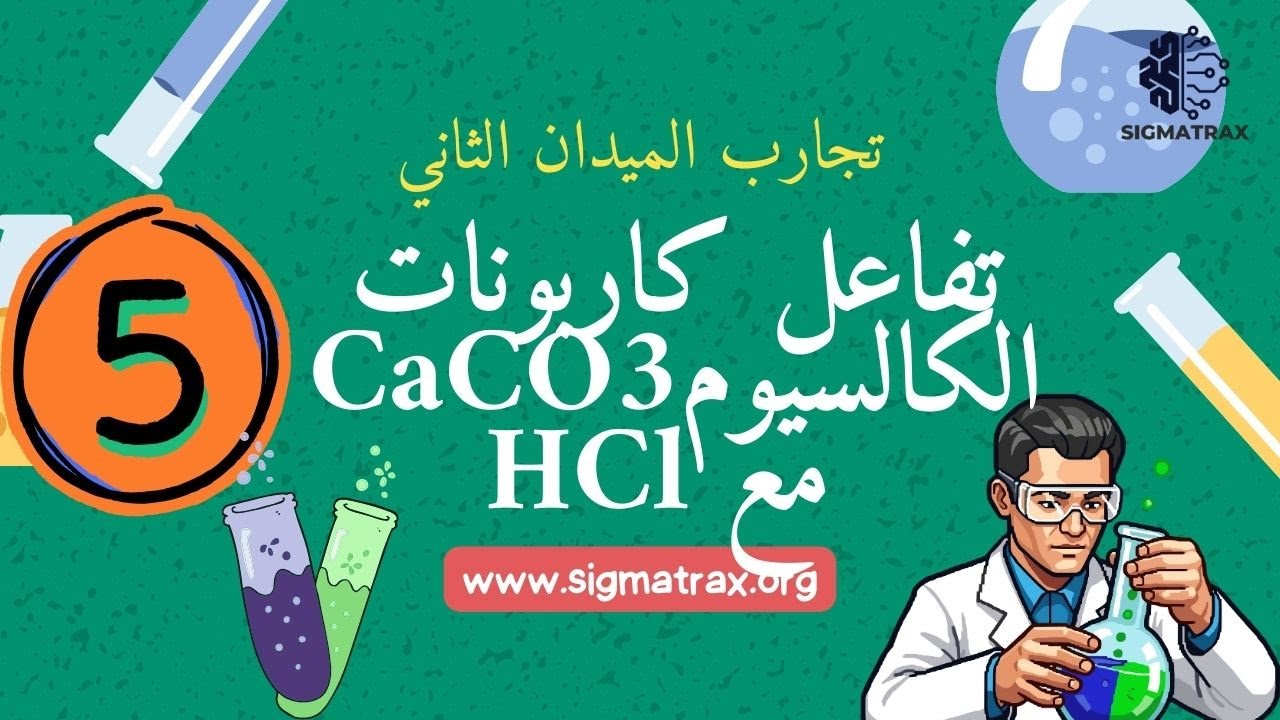 5️⃣ تفاعل كربونات الكالسيوم مع حمض كلور الماء 🧪⚗️