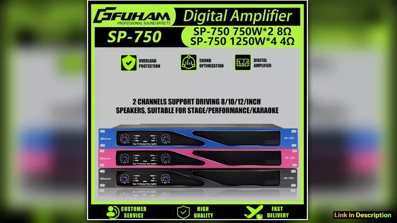 FUHAM SP750 Digital Power Amplifier 2Channel Lightweight Amplifier 1U 8 Ohm 750W Suitable for Stage