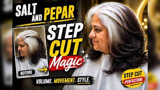   Salt &amp; Pepper Step Cut Magic ✂️ Stunning Hair Makeover!