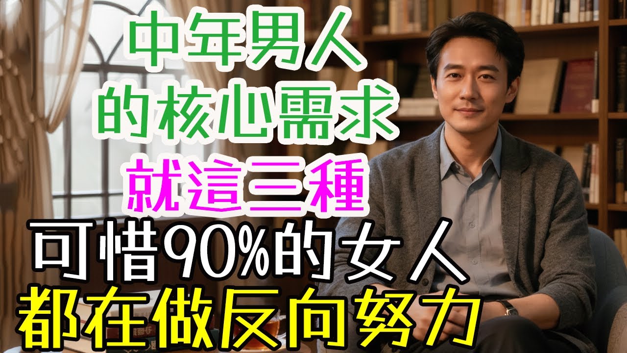 中年男人的核心需求，就這三種！可惜90%的女人都在做反向努力，看完這篇，徹底救贖你的下半生.#中年男人 #核心需求 #反向努力 #價值確認感 #情緒無痛區 #雄性生命力 #崇拜 #洞穴機制 #愛情 #