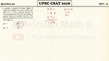 3-Digit Number with Middle 0 | Q-34 | UPSC CSAT 2018 - SET 