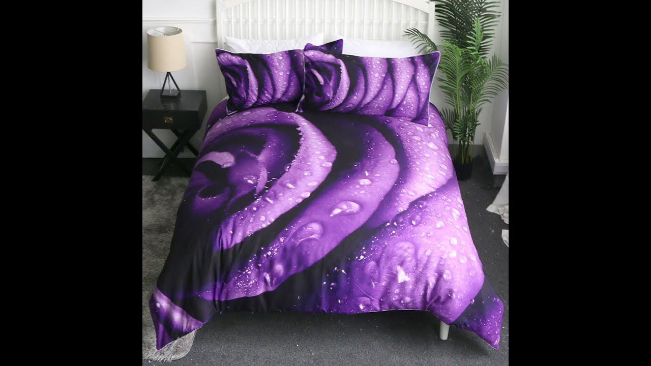 3D print purple rose duvet cover set will bring colors to your life.