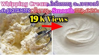 പിരിഞ്ഞു പോയ Whipped Cream എങ്ങിനെ പഴയ രൂപത്തിൽ ആക്കിയെടുക്കാം|How to save Curdled Whipped Cream