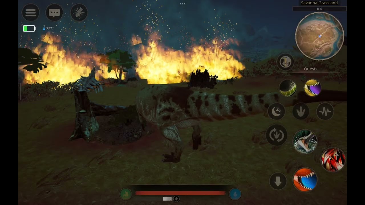 tyrannosaurus rex at savanna grassland fires in path of titans for 