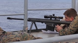 US Snipers Shooting Powerful M107 Barrett Sniper .50 at Poor Boat During Sniping Training