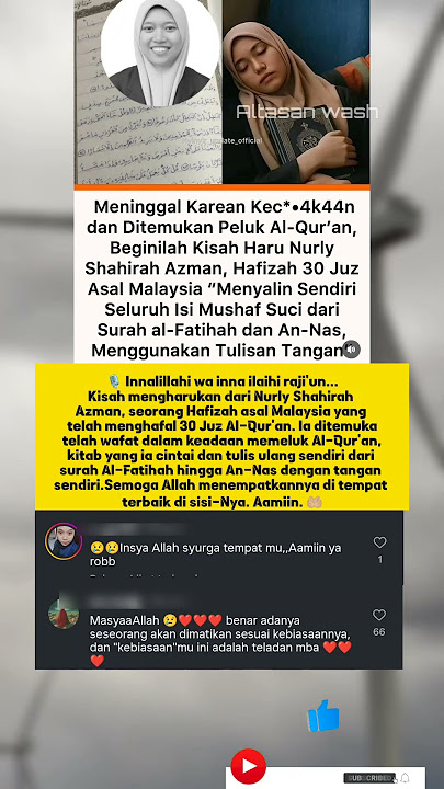 📌 Judul:Kisah Haru Hafizah Malaysia: Wafat dalam Pelukan Al-Qur’an#KisahHaru #Hafizah