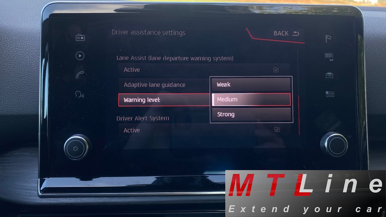 Seat Tarraco, MY2019 - activation of menu for Lane Assist counter steer adjustment