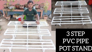 3 Step PVC Pipe Pot Stand #pvc #plantstand #gardendecor #garden #gardeningideas