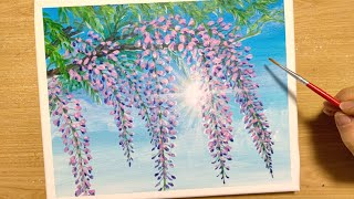 How To Draw Wisteria Flowers With Acrylic Paint Simple Acrylic Painting For Beginners Step By Step Youtube