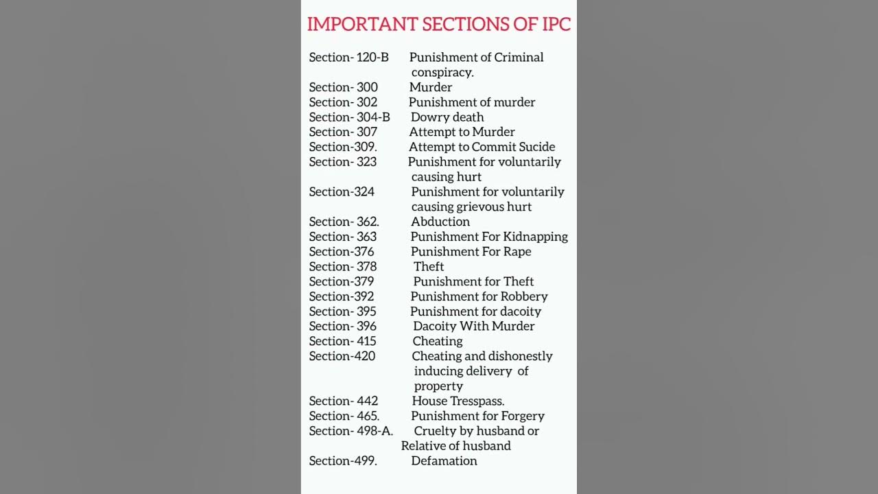 Important sections of IPC. #ipc #law #crpc #legal #punjab #india #lawyer #advocate Important sections of IPC. #ipc #law #crpc #legal #punjab #india #lawyer #advocate