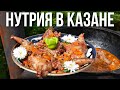 Нутрия в казане, с красным вином