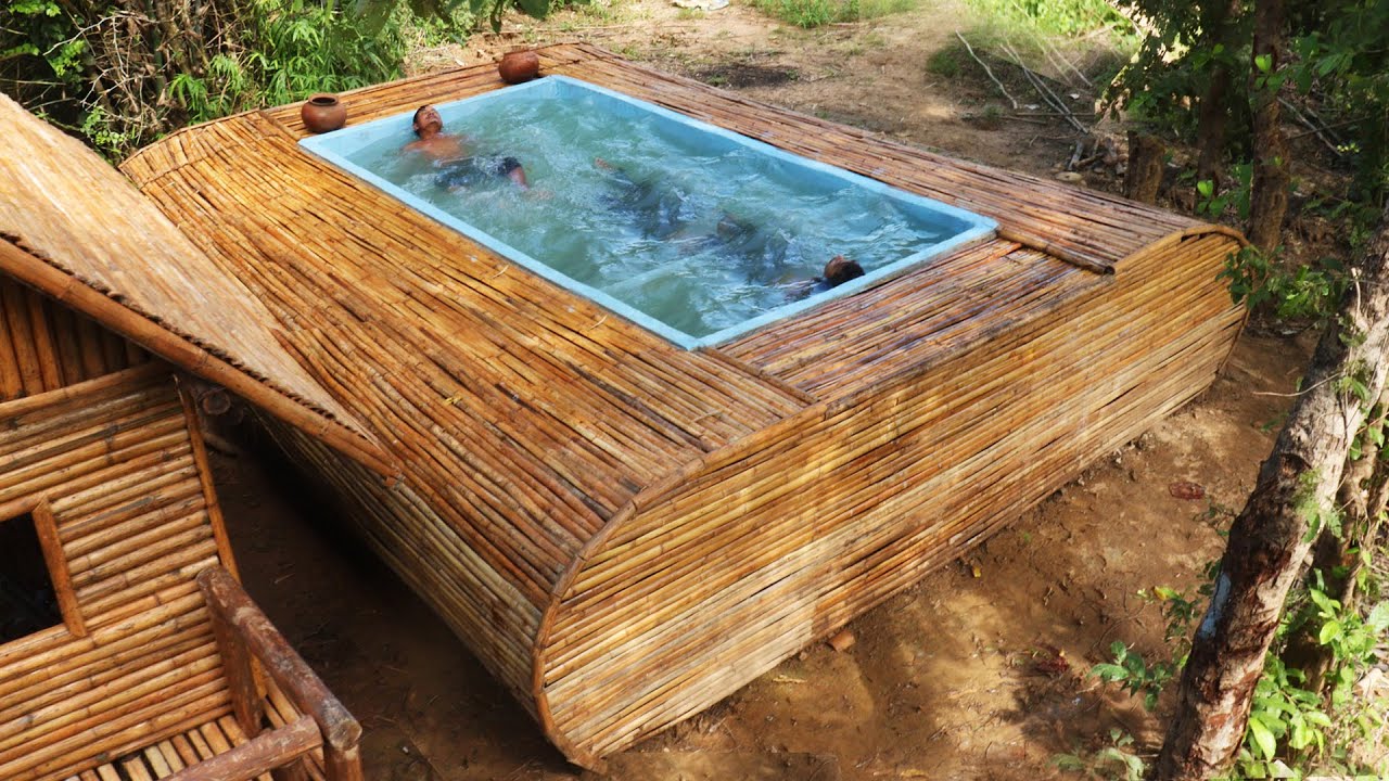 Once Month To Build Most Wonderful Bamboo Swimming Pool in the WILD