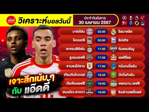 วิเคราะห์บอลวันนี้ by แอ๊ดดี้ ad333 ทีเด็ดบอล บอลเต็ง บอลสเต็ป | 30 เมษายน 2567