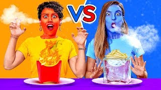 ¡COMIDA CALIENTE VS. FRÍA POR 24 HORAS! ¡El último en dejar de comer gana! Bromas DIY